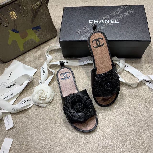 Chanel女鞋 香奈兒專櫃最新頂級羊皮花瓣山茶花系列 網紅仙女拖鞋  naq1318
